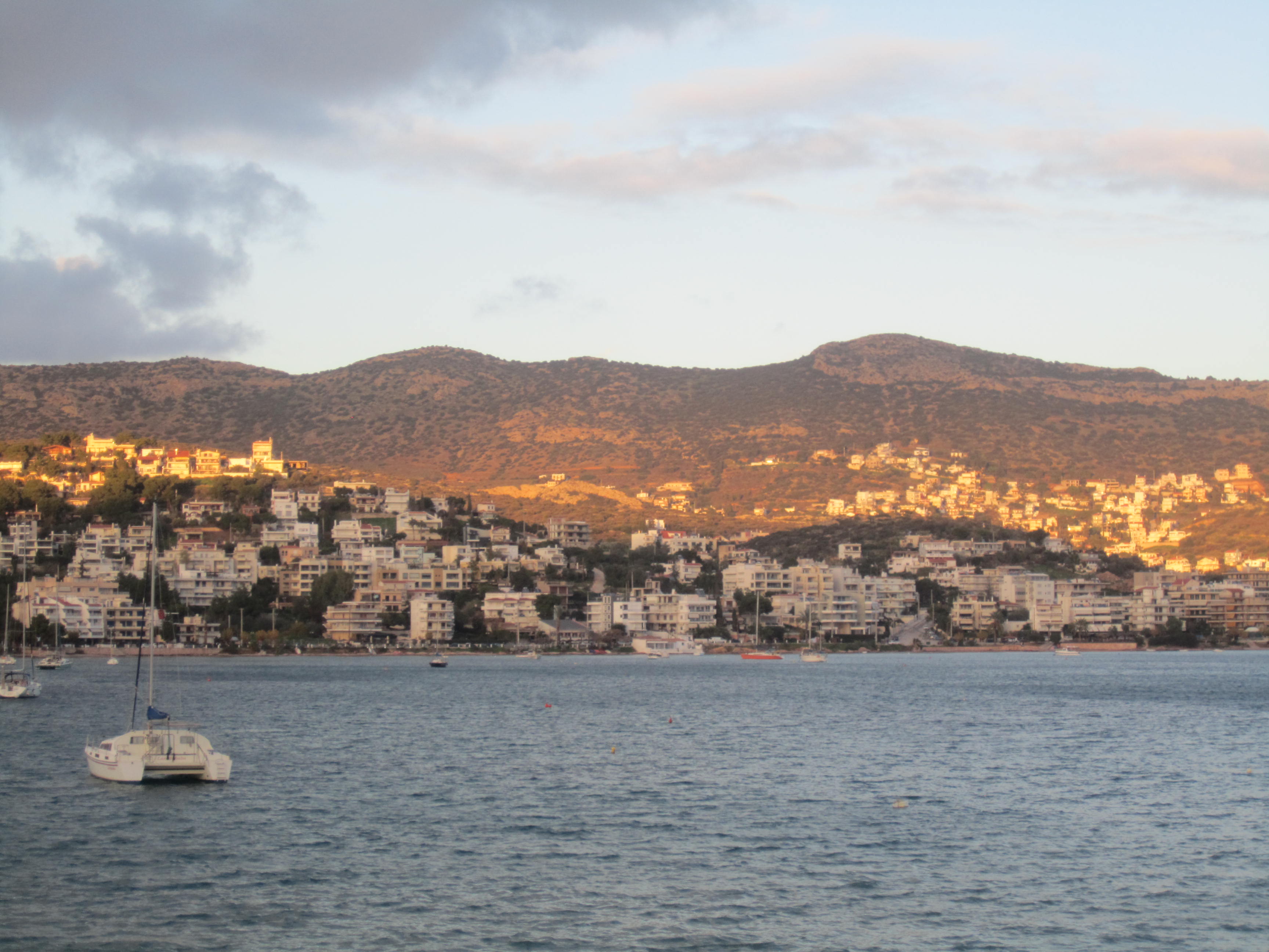 Greek harbor at sunset